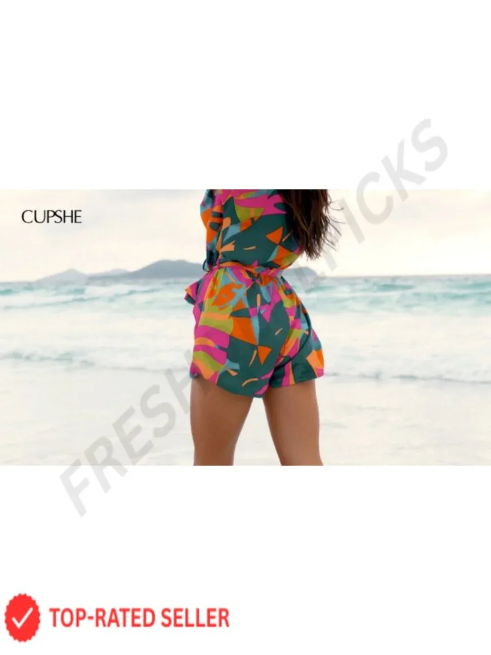 Women's Tropical Mini Romper V-Neck Batwing Sleeve Wide Leg Belted